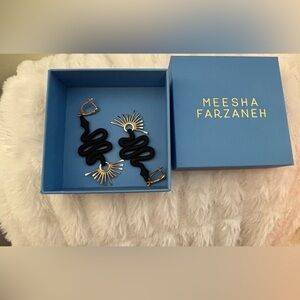 Meesha Farzaneh Black and Gold Snake Drop Earrings w/Box
